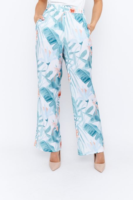 TAORMINA women's pants – elastic waist, wide-leg trousers with pockets, patterned