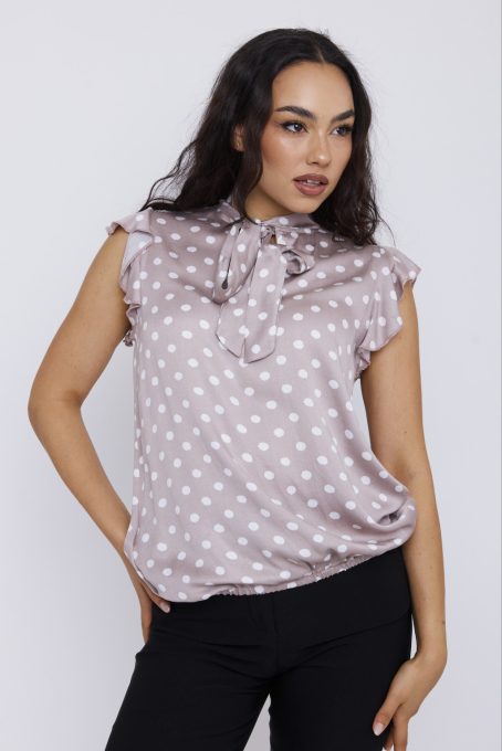 SHELBY women’s blouse – Tie-neck, elastic hem, abstract patterned tunic