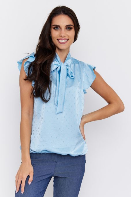 SHELBY women’s blouse – Tie-neck, elastic hem, abstract patterned tunic