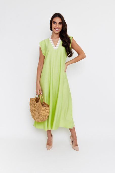 Bolzano hosszú "A" vonalú, passzés nyakú női ruha,zöld,S-M,Tara x Viktori