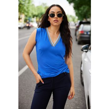   NIKKI női ujjatlan póló,V-nyakú, passzés nyakkivágású,kék,M,Tara X Viktori