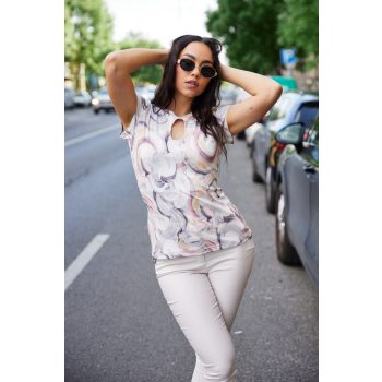 Emily Printed Women's Top with Teardrop Cutout