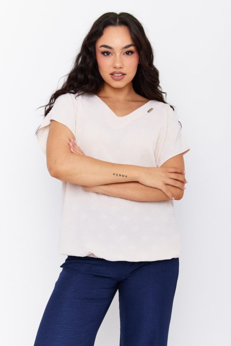 KATY women's blouse – V-neck, tie-back, loose fit crinkled hem blouse