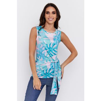  IVOLA women’s top – Sleeveless floral blouse with side tie 