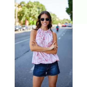   SUNNY női ujjatlan top – gumis aljú, fodros nyakú, elegáns felső,mintás,L-XL,TaraxViktori