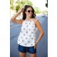 SUNNY női ujjatlan top– gumis aljú, fodros nyakú, elegáns felső,mintás,S-M,TaraxViktori