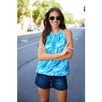   SUNNY női ujjatlan top– gumis aljú, fodros nyakú, elegáns felső,mintás,L-XL,TaraxViktori