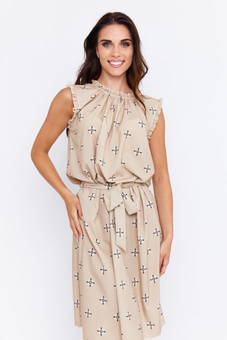 JULES ruffled neckline and sleeve summer dress with waist tie