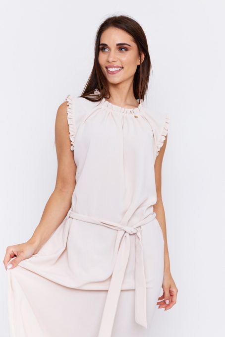 JULES ruffled neckline and sleeve summer dress with waist tie