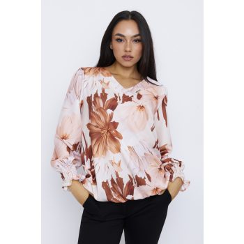   Pomona mintás női blúz V-nyakkivágással és gumírozott ujjakkal,mintás,S-M,Tara Collection X Viktori