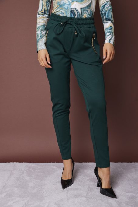 ISA sportos női nadrág cipzáras zsebekkel és széles passzés szárral,méregzöld,XL,Tara X Viktori