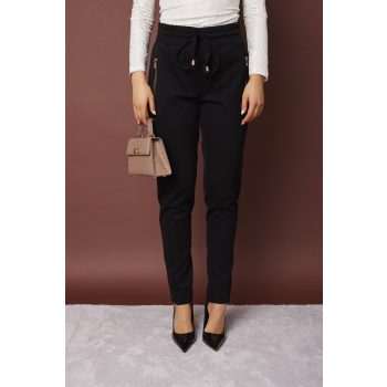   ISA sportos női nadrág cipzáras zsebekkel és széles passzés szárral,fekete,S,Tara X Viktori