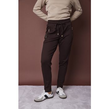   ISA sportos női nadrág cipzáras zsebekkel és széles passzés szárral,barna,S,Tara X Viktori