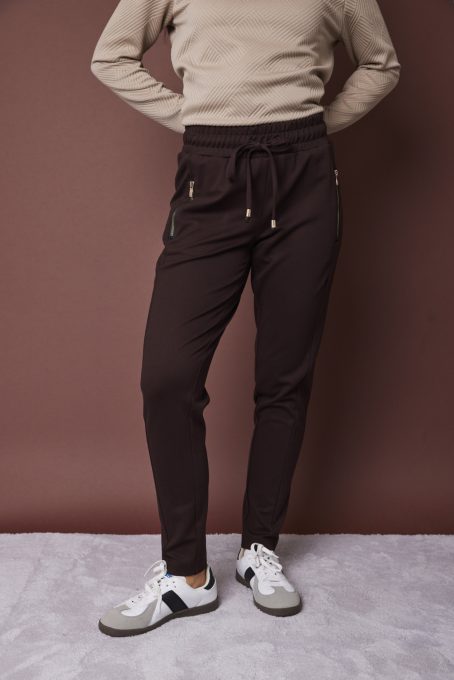 ISA sportos női nadrág cipzáras zsebekkel és széles passzés szárral,barna,S,Tara X Viktori