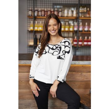   ZELENIA női felső gumis aljú oversized zsebes mintás betétes bő szabású felső,S,Tara X Viktori