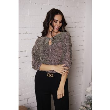   ADDISON női póló – alkalmi csillogó felső csepp kivágással és puffos ujjal, arany csillogó,XL,Tara X Viktori