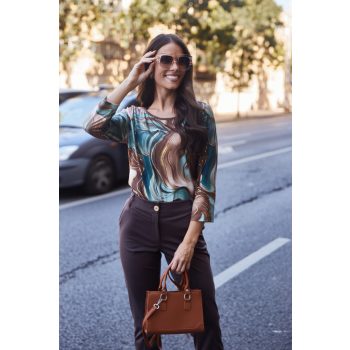   SPRING női póló – csónaknyakú, csillámos pánttal,mintás,L,Tara X Viktori