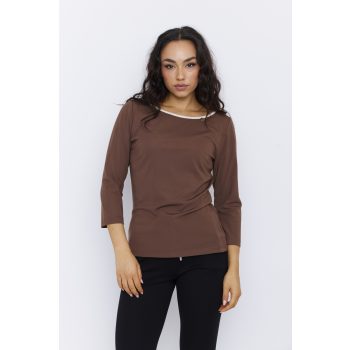   SPRING női póló – csónaknyakú, csillámos pánttal,barna,S,Tara X Viktori