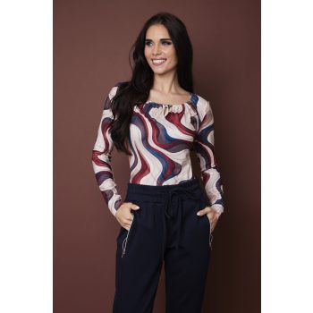   BOGYÓS női póló, kerek nyakú női felső bogyókkal és kivágással,mintás,S,Tara X Viktori