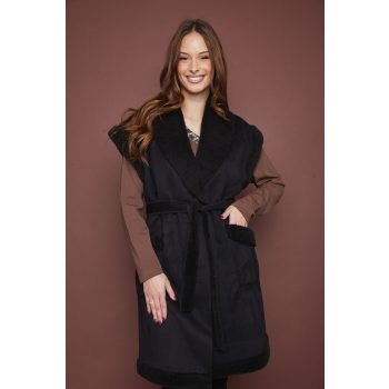 TAMARA hosszú mellény övvel,fekete,S,Tara X Viktori