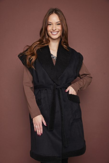 TAMARA hosszú mellény övvel,fekete,L,Tara X Viktori