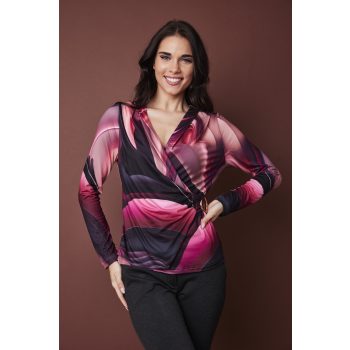   IRENE női póló, átlapolt-dísz csatos elejű póló,mintás,S,Tara X Viktori