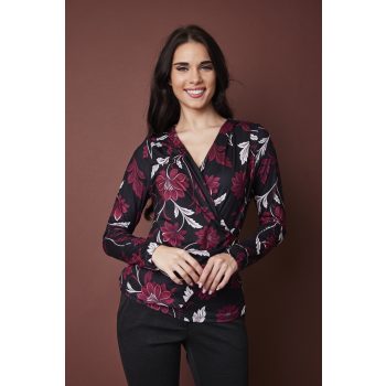   IRENE női póló, átlapolt-dísz csatos elejű póló,mintás,S,Tara X Viktori