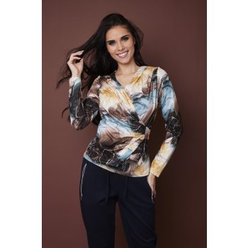   IRENE női póló, átlapolt-dísz csatos elejű póló,mintás,S,Tara X Viktori