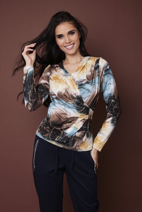 IRENE női póló, átlapolt-dísz csatos elejű póló,mintás,L,Tara X Viktori