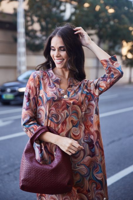 Ludmilla női tunika ruha, V-nyakú és V-aljú bővebb fazon,mintás,XL, Tara x Viktori