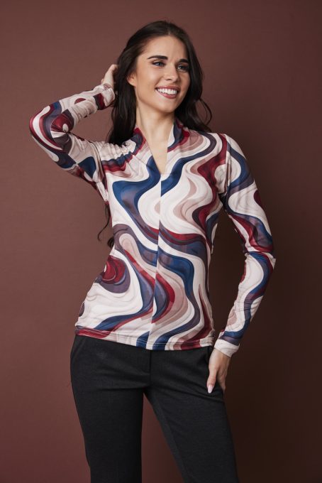 VIOLA női magasított V-nyakú póló – mintás,S,Tara X Viktori