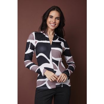   VIOLA női magasított V-nyakú póló – mintás,S,Tara X Viktori