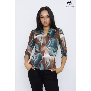   VIOLA női magasított V-nyakú póló – mintás,XL,Tara X Viktori