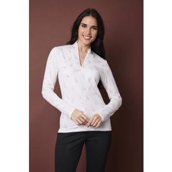   VIOLA női magasított V-nyakú póló – mintás,S,Tara X Viktori