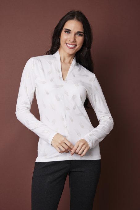 VIOLA női magasított V-nyakú póló – mintás,M,Tara X Viktori