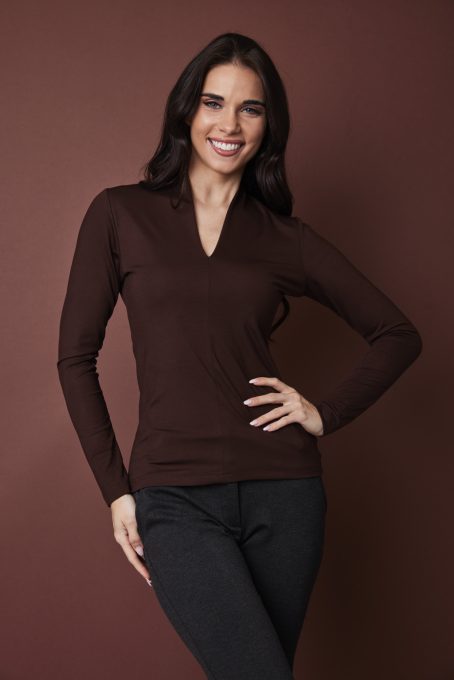 VIOLA women’s V-neck top – patterned stretch blouse