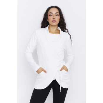  JAMILA női kardigán – galléros, oldalt megkötős, kényelmes szabású,ekrü,S,Tara X Viktori
