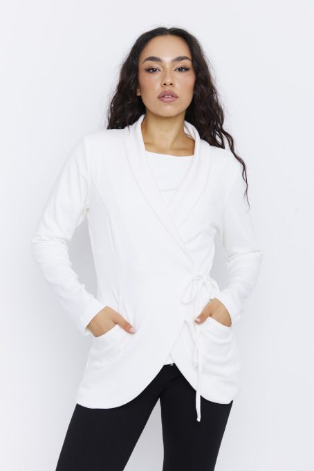 JAMILA női kardigán – galléros, oldalt megkötős, kényelmes szabású,ekrü,L,Tara X Viktori