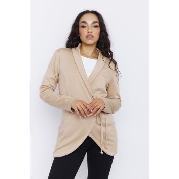   JAMILA női kardigán – galléros, oldalt megkötős, kényelmes szabású,bézs,S,Tara X Viktori