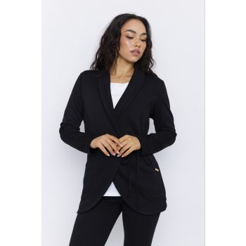   JAMILA női kardigán – galléros, oldalt megkötős, kényelmes szabású,fekete,S,Tara X Viktori