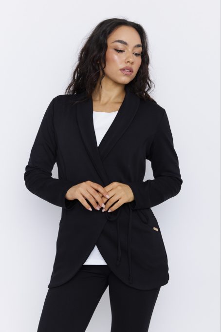 JAMILA női kardigán – galléros, oldalt megkötős, kényelmes szabású,fekete,S,Tara X Viktori