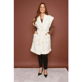 TAMARA hosszú mellény övvel,ekrü,S,Tara X Viktori