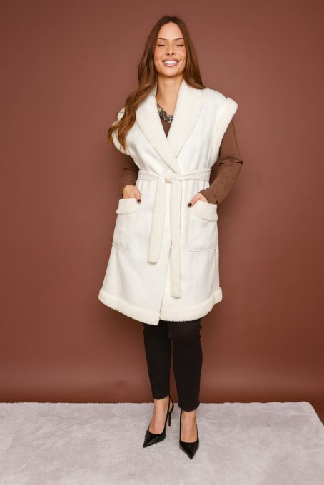 TAMARA hosszú mellény övvel,ekrü,M,Tara X Viktori