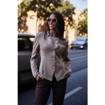   MIA női álló galléros blézer – elegáns,gombos,bézs,S,Tara X Viktori