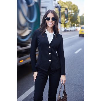   MIA női álló galléros blézer – elegáns,gombos,fekete,M,Tara X Viktori