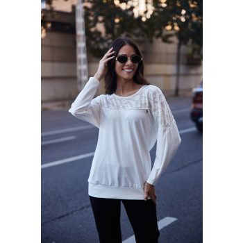   SAZZIE női felső– paszpolos szatén díszítéssel,csipkebetétes,ekrü,M,Tara X Viktori