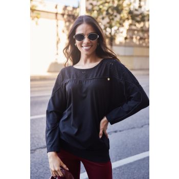   SAZZIE női felső– paszpolos szatén díszítéssel,csipkebetétes,fekete,M,Tara X Viktori