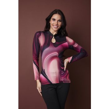   DEVYN női felső orosz gallérral és csepp kivágással – elegáns, hosszú ujjú póló,mintás,S,Tara X Viktori