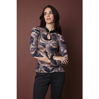   DEVYN női felső orosz gallérral és csepp kivágással – elegáns, hosszú ujjú póló,mintás,S,Tara X Viktori