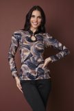 DEVYN női felső orosz gallérral és csepp kivágással – elegáns, hosszú ujjú póló,mintás,M,Tara X Viktori